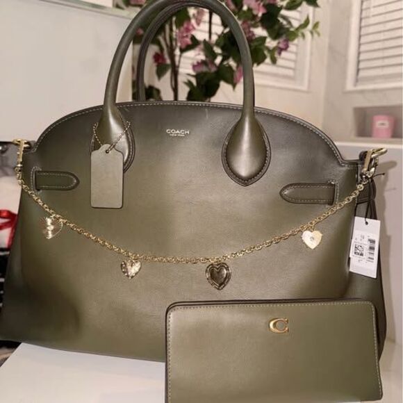 Coach Handbags - Coach Empire 40 Olive Green w/Heart Bag Charm and matching Essential Slim Wallet